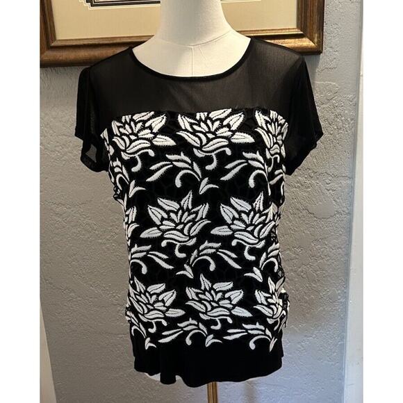 INC Petite Medium Top Layered Embroider Cap Sleeve Artsy Cottage Boho Business - Picture 1 of 8